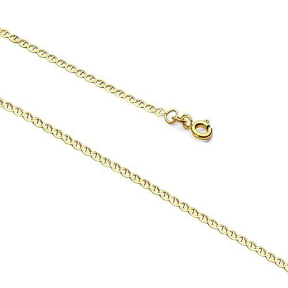 MONVAU 14k Yellow Gold Solid 2mm Flat Mariner Chain Necklace with Spring Ring C